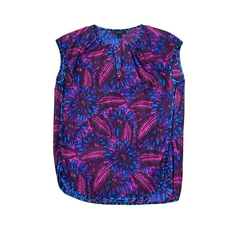 J. Crew Midnight Floral Cocoon Top C4260 Size 2  Magenta Blue Purple